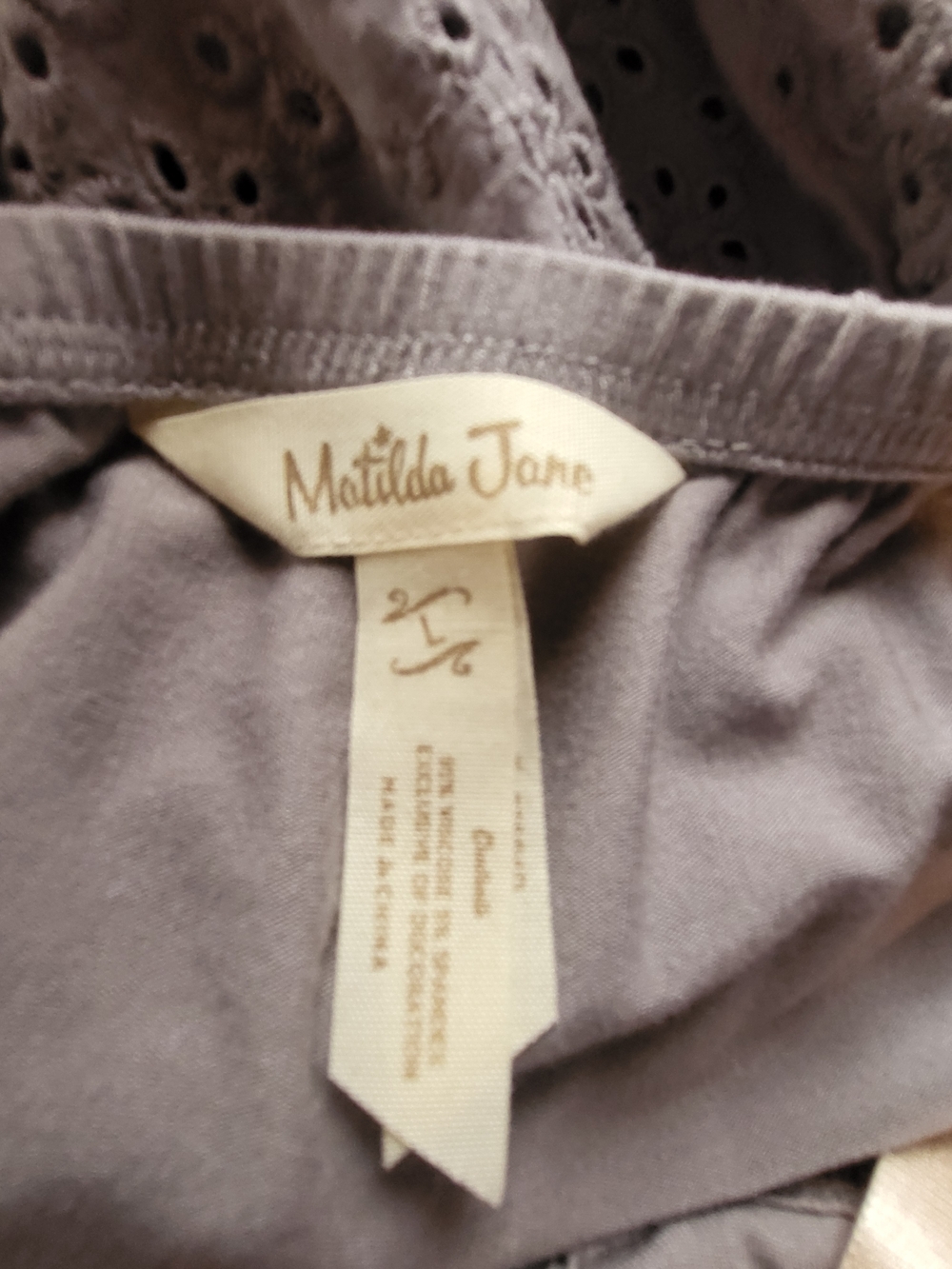 Matilda Jane Women’s Large Gray Boho Slip Dress Lace Ruffle Hem Cottagecore - Picture 5 of 6